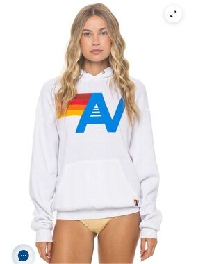 Aviator Nation White Hoodie W Rainbow Stripes -